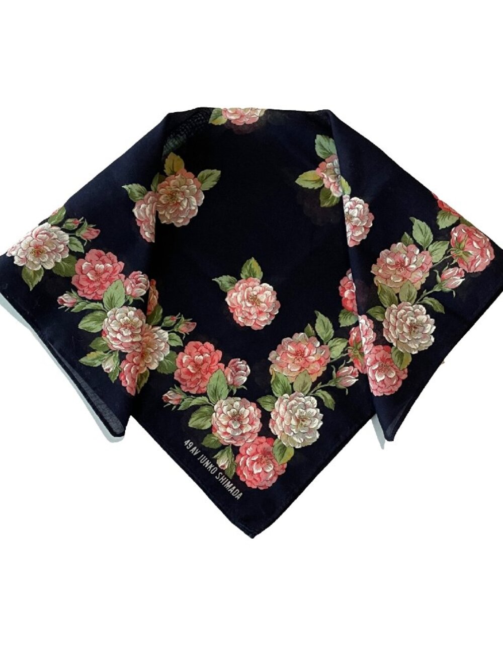 Vintage Junko Shimada Lightweight Cotton Floral Scarf | Dark Navy Peony Print